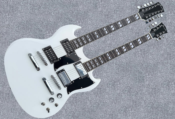 Firefly Double Necks 12 Strings +6 Strings FFLGS Electric Guitar With Hardcase(White Color)