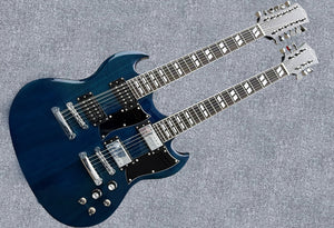 Firefly Double Necks 12 Strings +6 Strings FFLGS Electric Guitar With a Hardcase (Transparent Blue Color)
