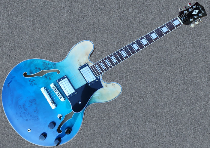 NEW Firefly FF338pro Full Size Semi Hollow body  Electric Guitar (Blue Burl)