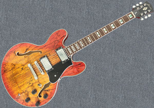 Firefly FF338PRO Spalted Maple Full Size Semi Hollow body Electric Guitar (Brown Burst Color)