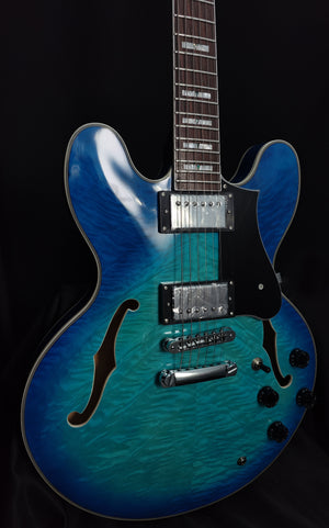 New Firefly FF338PRO Full Size Semi Hollow body Electric Guitar (Transparent Blueburst Color)