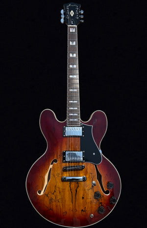 Firefly FF338PRO Spalted Maple Full Size Semi Hollow body Electric Guitar (Brown Burst Color)