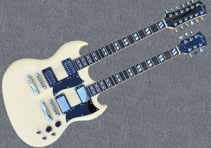 Promotion!Firefly Double necks FFLGS ELECTRIC GUITARS with a hardcase(off white color)